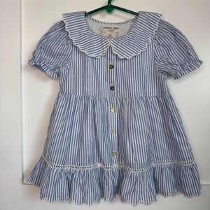 Happily Grey Kids Blue & White Striped Top Size 5T 100% Cotton Peter Pan Collar